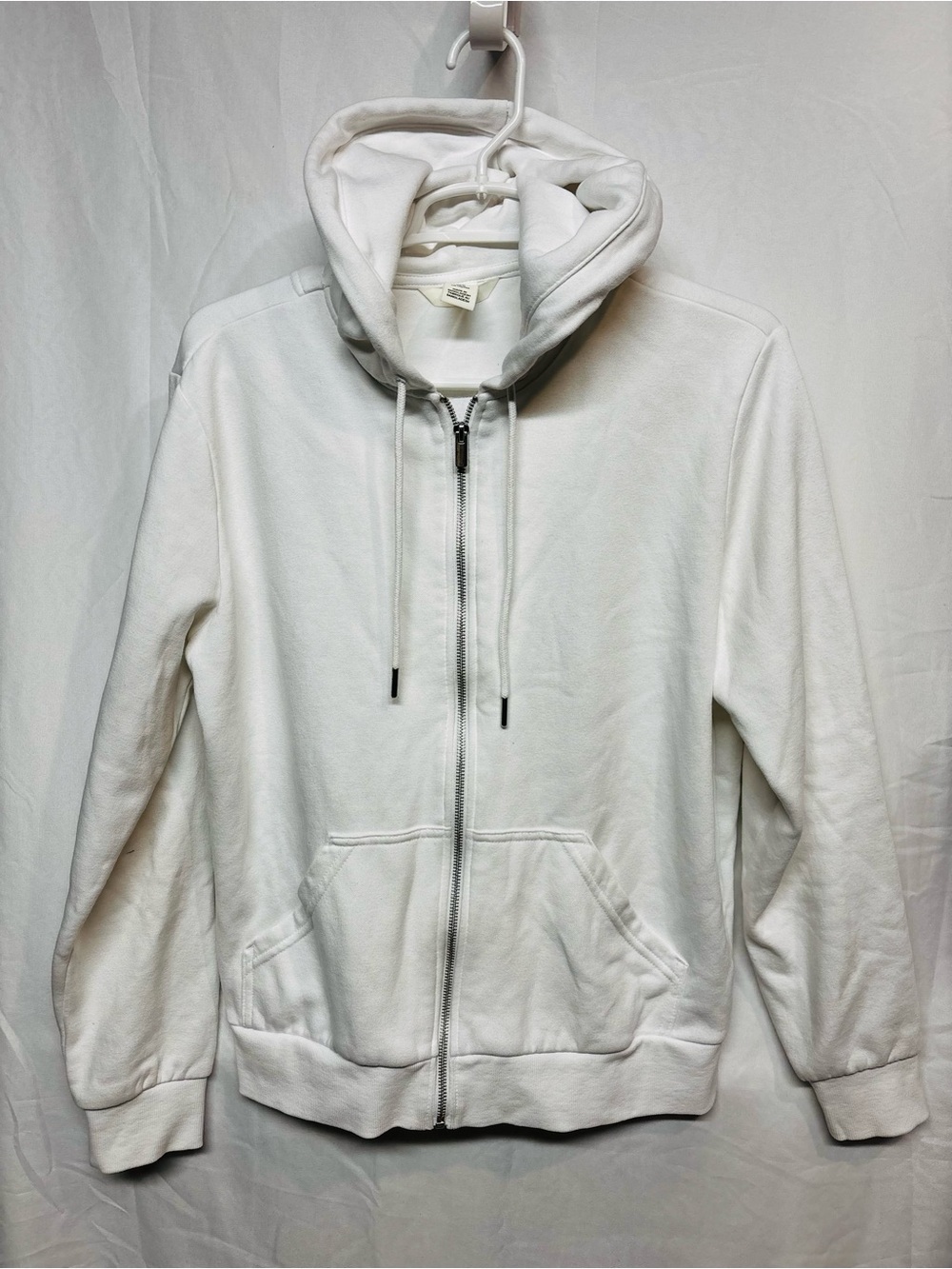 White Full Zip Hoodie Sweatshirt Medium Basic Cozy Layer Size Medium